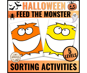 Halloween Feed the Monster Game Sorting Comparison Activity Prek & Kin