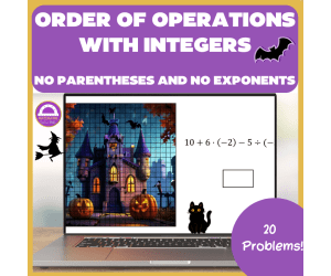 Halloween Order of Operations with Integers Pixel Art and Task Cards