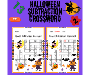 Halloween Subtraction Crosswords | Grades 1-2 Math Worksheets