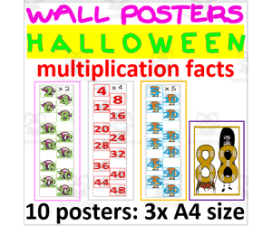 HALLOWEEN THEMED WALL POSTERS |MULTIPLICATION MATH FACTS version 1 | 3x A4 sized