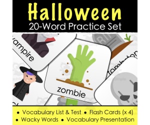 Halloween Vocabulary - Digital Activities, Word List & Quiz + 4 Flashcard Sets