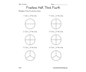 Halves, Thirds, Fourths Fractions Worksheet