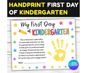 Handprint First Day of Kindergarten Back to School Poem Craft Keepsake