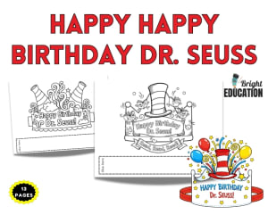 Happy Happy Birthday Dr Seuss Hat Crowns Craft Coloring Sheets
