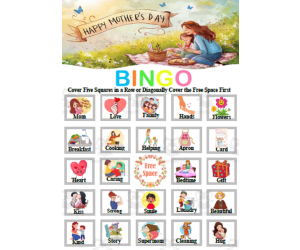 Happy Mother's Day Bingo Game Fun Engaging Activitiy for K to 4th grad
