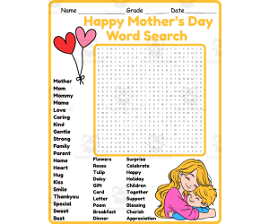 Happy Mother's' Day Word Search 2rd 3th 4th 5th Grade worksheet