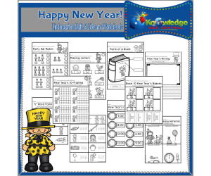 Happy New Year! Kindergarten Math & Literacy Worksheets - EBOOK