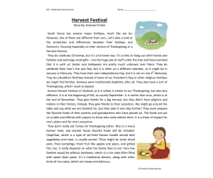 Harvest Festival Reading Comprehension Worksheet