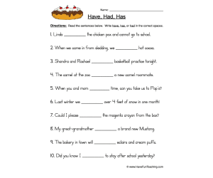Has Have Had Fill in Blank Worksheet