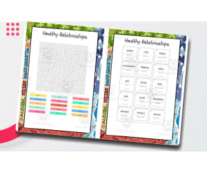 Healthy Relationships word search, scramble and crossword puzzle