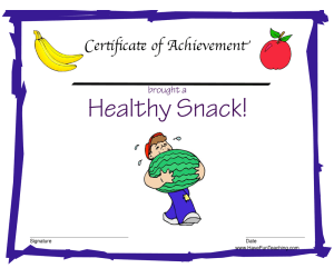 Healthy Snack Reward Certificate for Boys