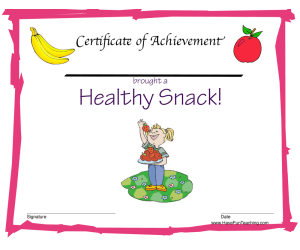Healthy Snack Reward Certificate for Girls