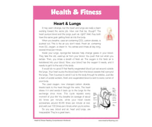 Heart and Lungs Health and Fitness Reading Comprehension Worksheet
