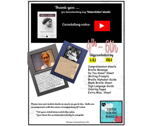 Helen Keller 4th - 6th Grade Worksheet Packet