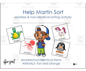 Help Martin Sort ANIMALS -COMMON, FUN & STRANGE - Errorless & non-identical Activity