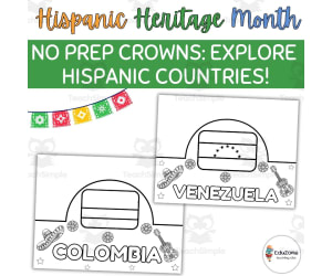 Hispanic Heritage Month W/ NO PREP Crowns: Explore Hispanic Countries!