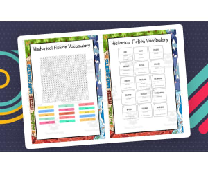 Historical Fiction Vocabulary word search, scramble and crossword puzz