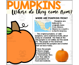 History of Pumpkins Reading Page