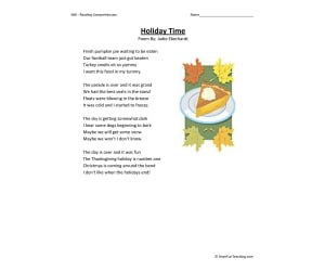 Holiday Time - Reading Comprehension Worksheet