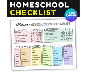 Homeschool Daily & Weekly Checklist | Homeschool Planner Schedule Kids