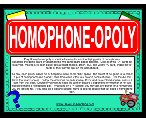 Homophoneopoly Homophones Activity