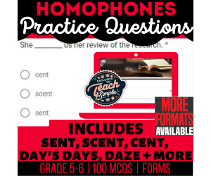 Homophones Practice Questions - Vocabulary Grade 5-6 (Forms)