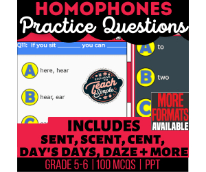 Homophones Practice Questions - Vocabulary Grade 5-6 (PPT)