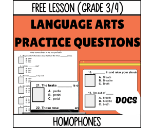 Homophones Sample - Vocabulary Grade 3-4 (Docs)