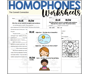 Homophones Worksheets: Blew blue