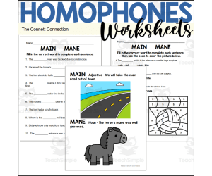 Homophones Worksheets: Main Mane