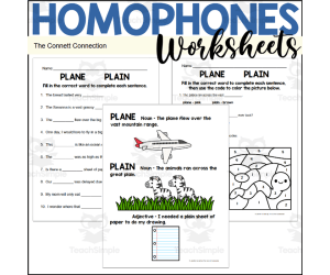 Homophones Worksheets: Plane Plain