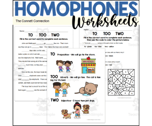 Homophones Worksheets: To Two Too
