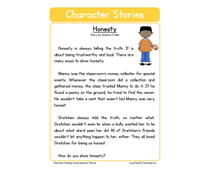 Honesty Character Reading Comprehension Worksheet