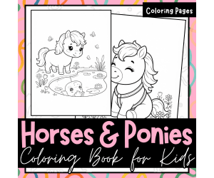 Horses & Ponies Coloring Pages for Kids | Kawaii Horse Coloring Book