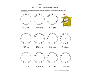Hour Half Hour Time Worksheet