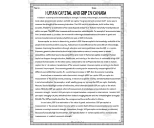 Human Capital + GDP in Canada Reading Packet