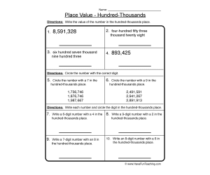 Hundred Thousands Place Value Worksheet