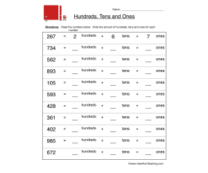 Hundreds Tens Ones Worksheet