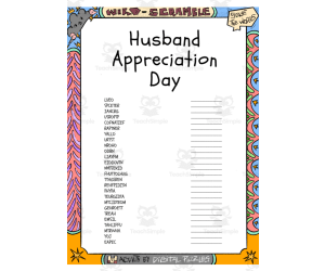 Husband Appreciation Day word Scramble puzzle worksheet