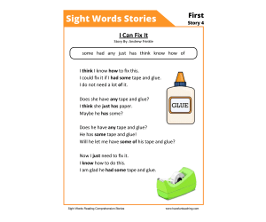 I Can Fix It First Sight Words Reading Comprehension Worksheet
