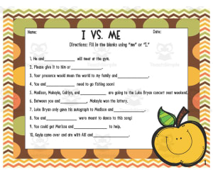 I vs. Me Worksheets