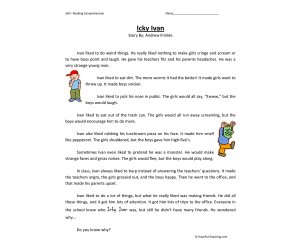 Icky Ivan Reading Comprehension Worksheet