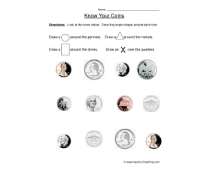 Identifying Coins Worksheet