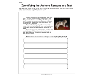 Identifying the Author's Reasons in a Text Worksheet