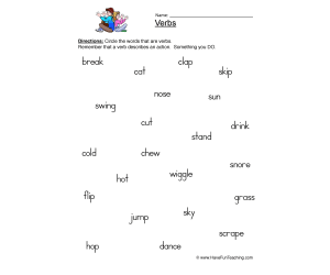 Identifying Verbs Worksheet