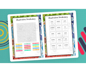 Illustration Vocabulary word search, scramble and crossword puzzle