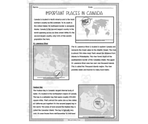Important Places in Canada Reading Packet