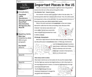 Important Places in the U.S. Reading Packet