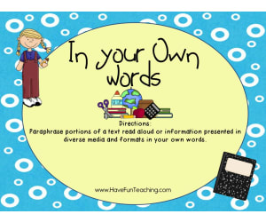 In Your Own Words Paraphrase Activity