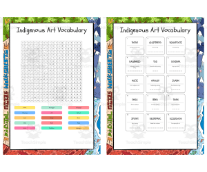 Indigenous Art Vocabulary word search, scramble and crossword puzzle